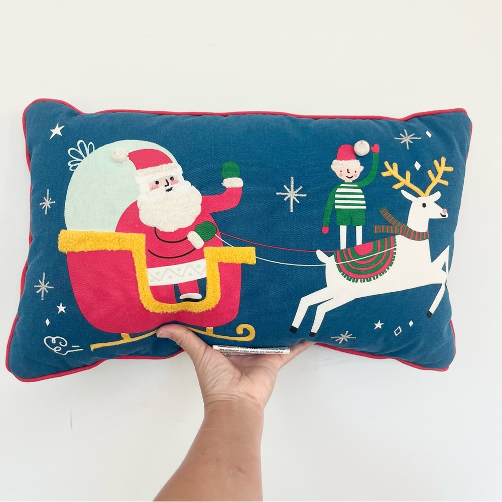 Wondershop Target Cute and Festive Santa and Reindeer Throw Pillow Lumbar Wide